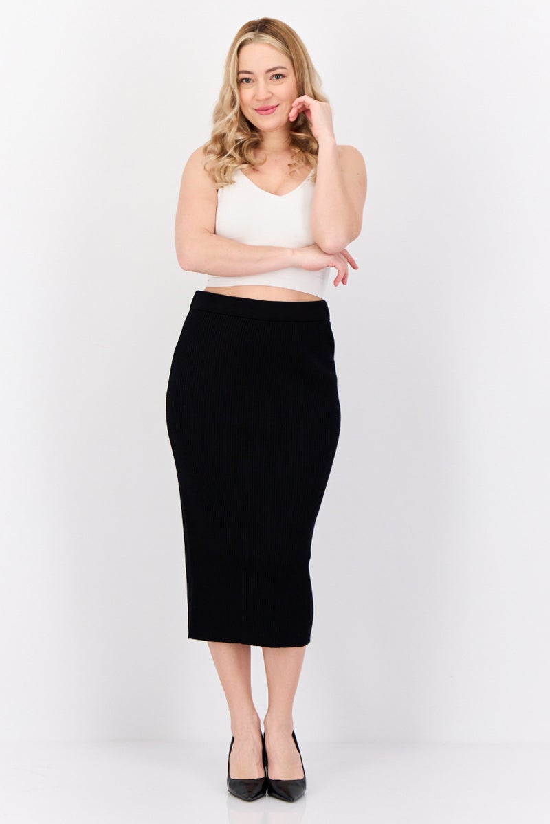 ESPRIT Women Ribbed Midi Skirt, Black - Image 4