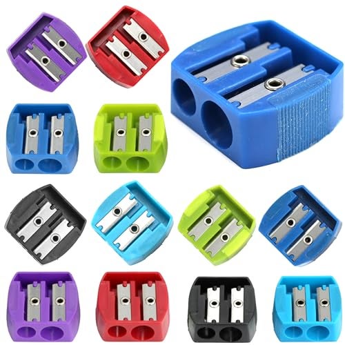 Iconikal 12-Pack Manual Pencil Sharpener, Rubber Grip, Dual Holes for Standard & Jumbo Pencils, 6 Vibrant Colors, School & Office Supplies, Bulk Pack - Image 1