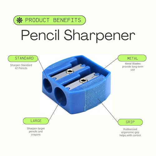 Iconikal 12-Pack Manual Pencil Sharpener, Rubber Grip, Dual Holes for Standard & Jumbo Pencils, 6 Vibrant Colors, School & Office Supplies, Bulk Pack - Image 3