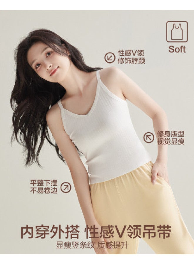 Red Bean V-Neck Vertical Stripe Camisole, Women'S Back, Versatile Sleeveless Top, Can Be Worn As Outerwear Or Layered, Ladies' Tank Top - Image 1