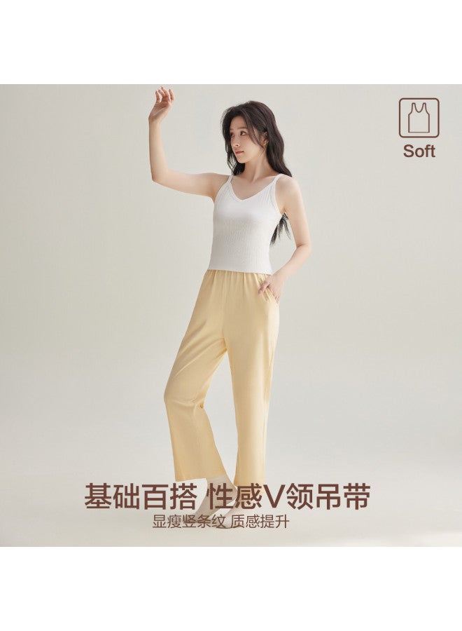 Red Bean V-Neck Vertical Stripe Camisole, Women'S Back, Versatile Sleeveless Top, Can Be Worn As Outerwear Or Layered, Ladies' Tank Top - Image 2