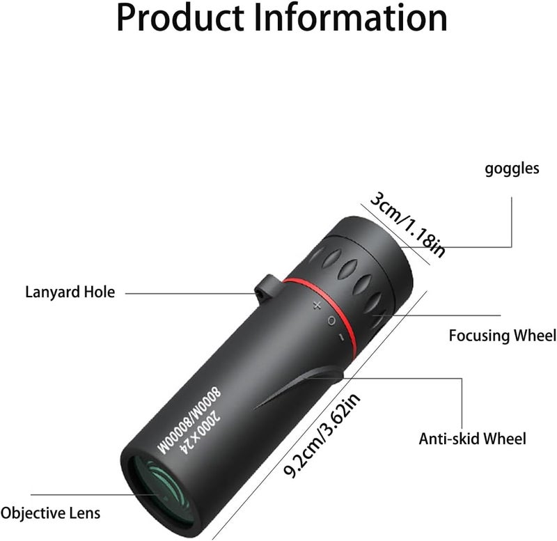 تلسكوب صغير، تلسكوب للبالغين، منظار ستار سكوب 99x99 تركيز بصري عالي الدقة، تلسكوب صغير مقاوم للماء للمناسبات الرياضية والحفلات والتخييم والسفر، أسود - Image 2