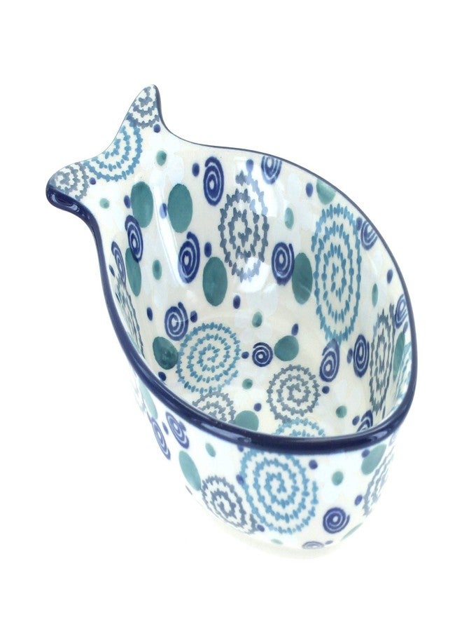 Blue Rose Pottery طبق سمك متوسط الحجم من الخزف البولندي "بلو روز" - "بلو بابلز" - 6.25 بوصة × 3.75 بوصة - طبق مميز لحفلات العشاء، متين للغاية وآمن للغسل في غسالة الأطباق - Image 1