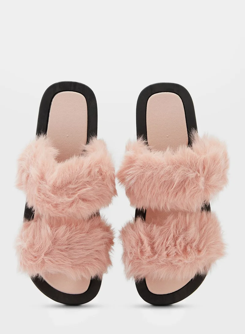 Ginger Ladies Double Strap Fluffy Slider