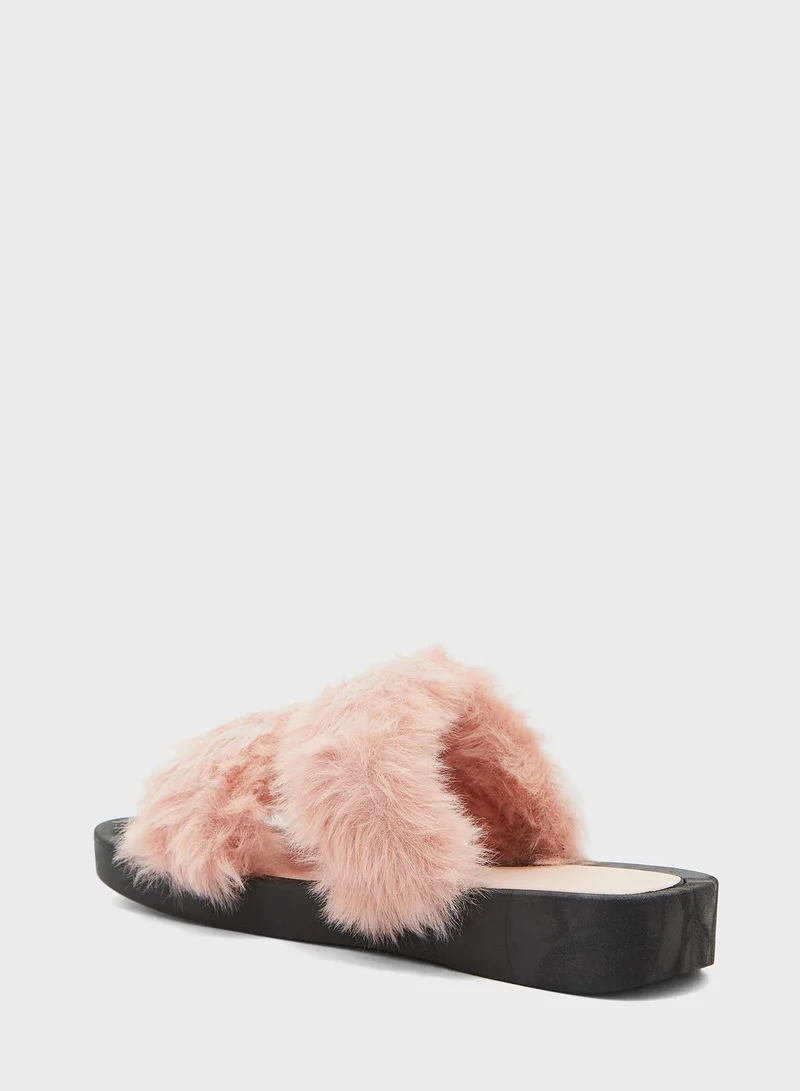 Ginger Ladies Double Strap Fluffy Slider