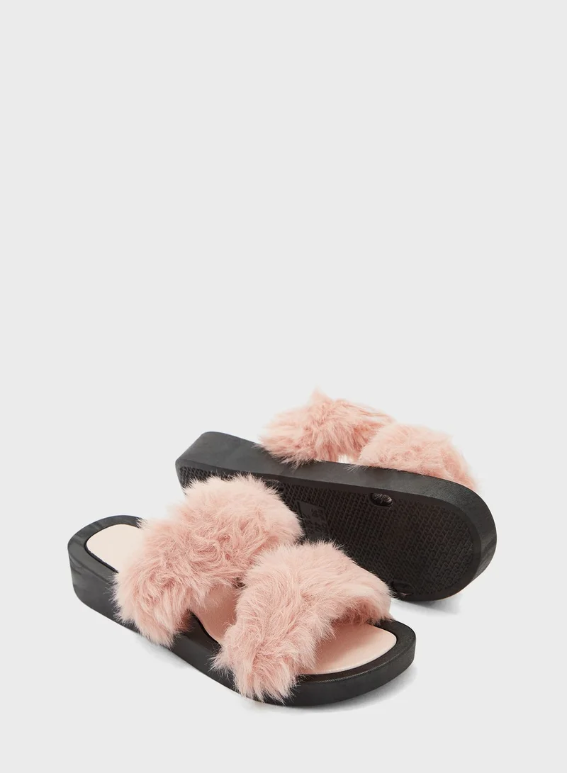 Ginger Ladies Double Strap Fluffy Slider