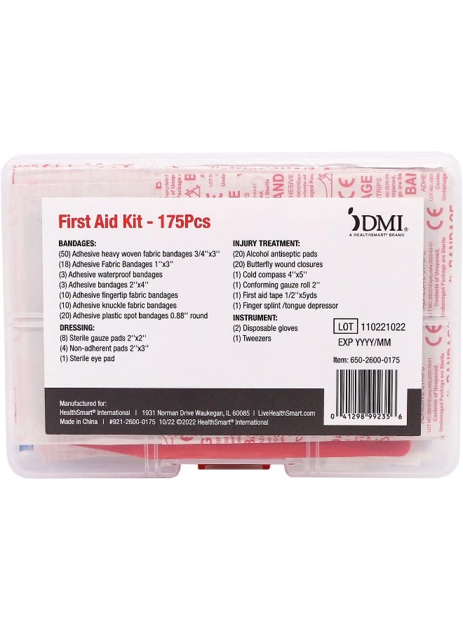 DMI 175-Piece First Aid Kit for Minor Injuries, Cuts and Scrapes, All-Purpose, Portable and Convenient, Includes Bandages, Injury Treatment, Dressings, and Instruments, HSA & FSA Eligible - Image 2
