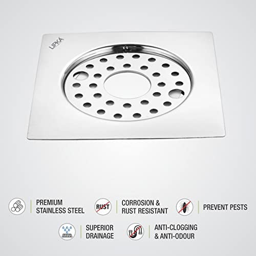 LIPKA Eon Square Flat Cut with Plain Jali Floor Drain |Premium Stainless Steel |6 x 6 Inches| with Lock & Hole| - Image 4