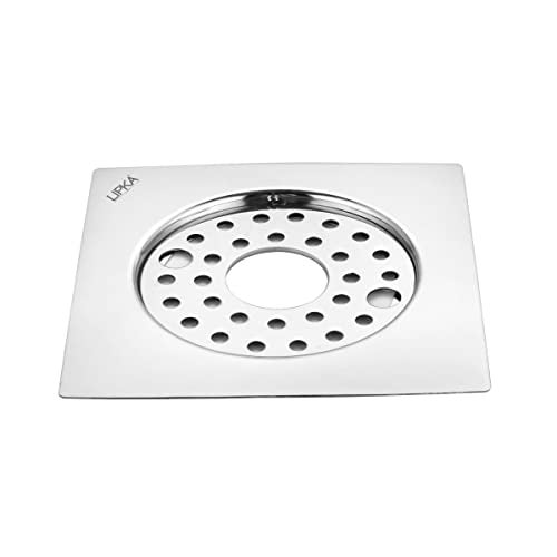LIPKA Eon Square Flat Cut with Plain Jali Floor Drain |Premium Stainless Steel |6 x 6 Inches| with Lock & Hole| - Image 1
