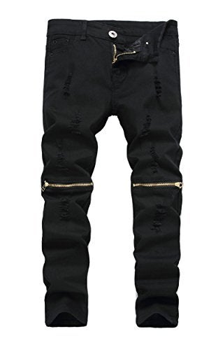FREDD MARSHALL Boy's Black Slim Fit Skinny Jeans Ripped Elastic Waist Pants with Zipper for Kids,Black,8 Slim - Image 1
