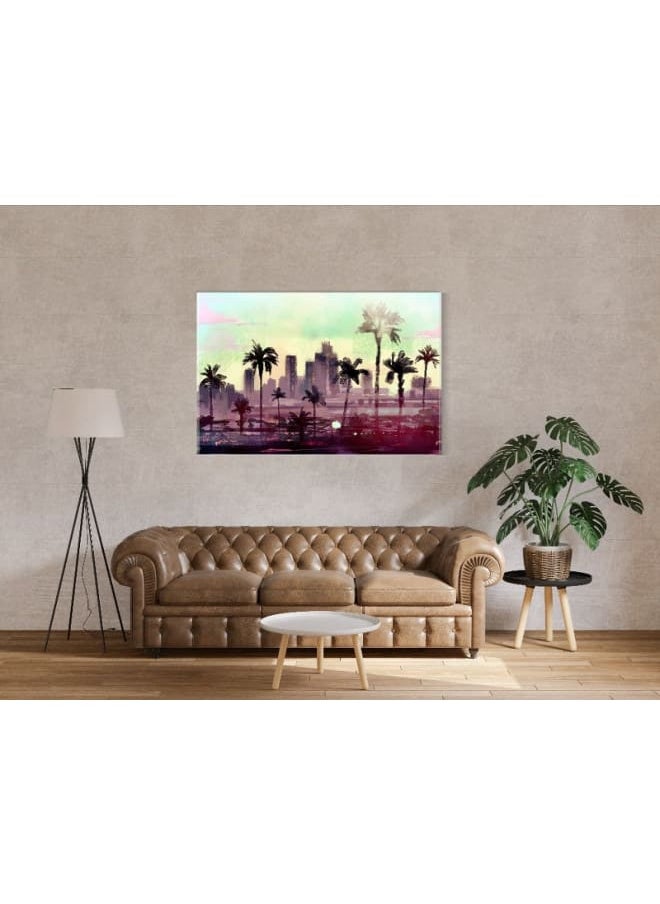 Home Gallery - Canvas Wall Art, Abstract Framed Portrait of palm trees in Los Angeles 120x80cm - Image 1