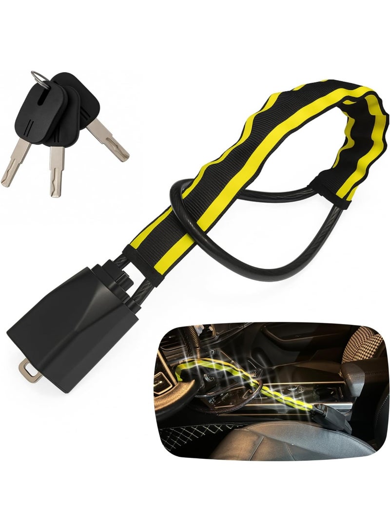 Soofam Reflective Stripe Steering Wheel Lock,Seat Belt Lock,Car Anti-Theft Lock Device,Wheel Locks Suitable for Cars SUV Golf Cart Trucks with 3 Keys,(Yellow) - Image 1
