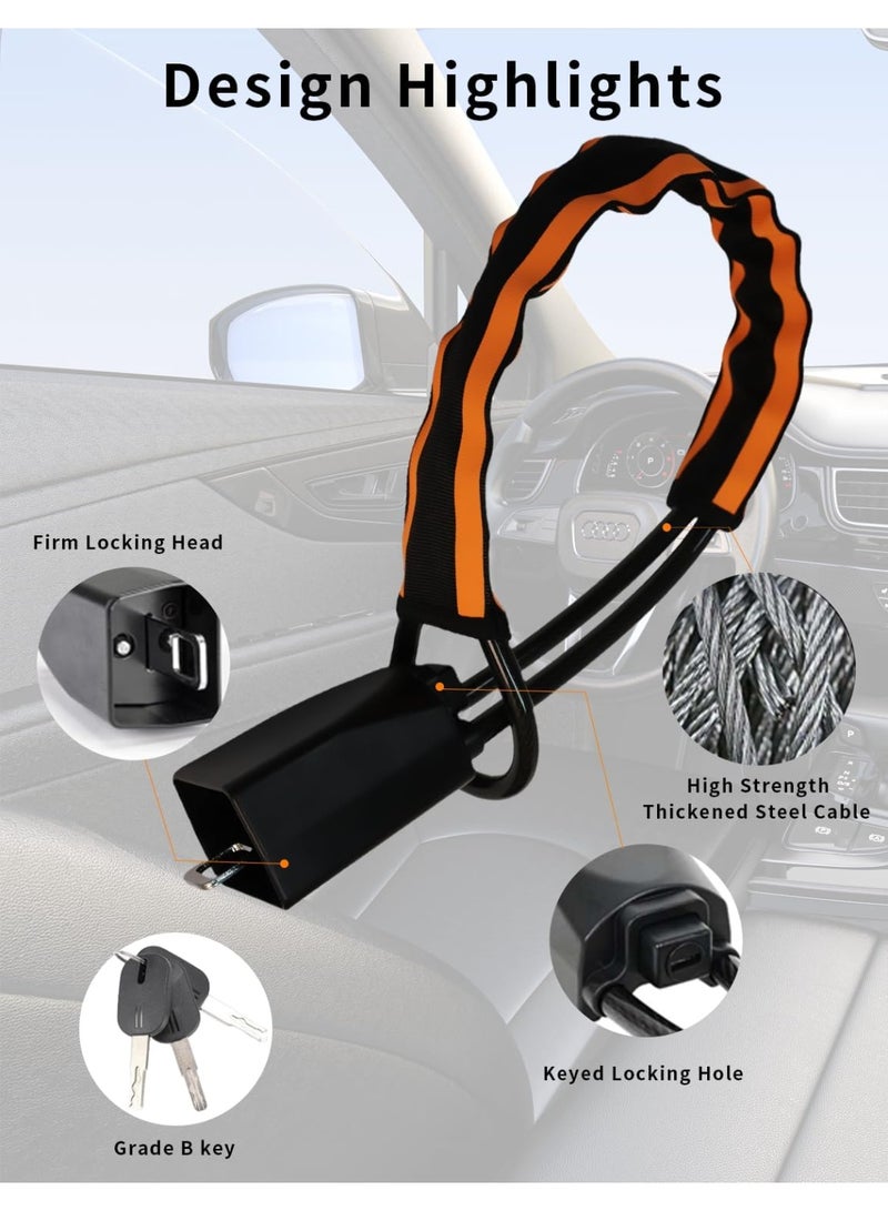 Soofam Reflective Stripe Steering Wheel Lock,Seat Belt Lock,Car Anti-Theft Lock Device,Wheel Locks Suitable for Cars SUV Golf Cart Trucks with 3 Keys,(Yellow) - Image 4