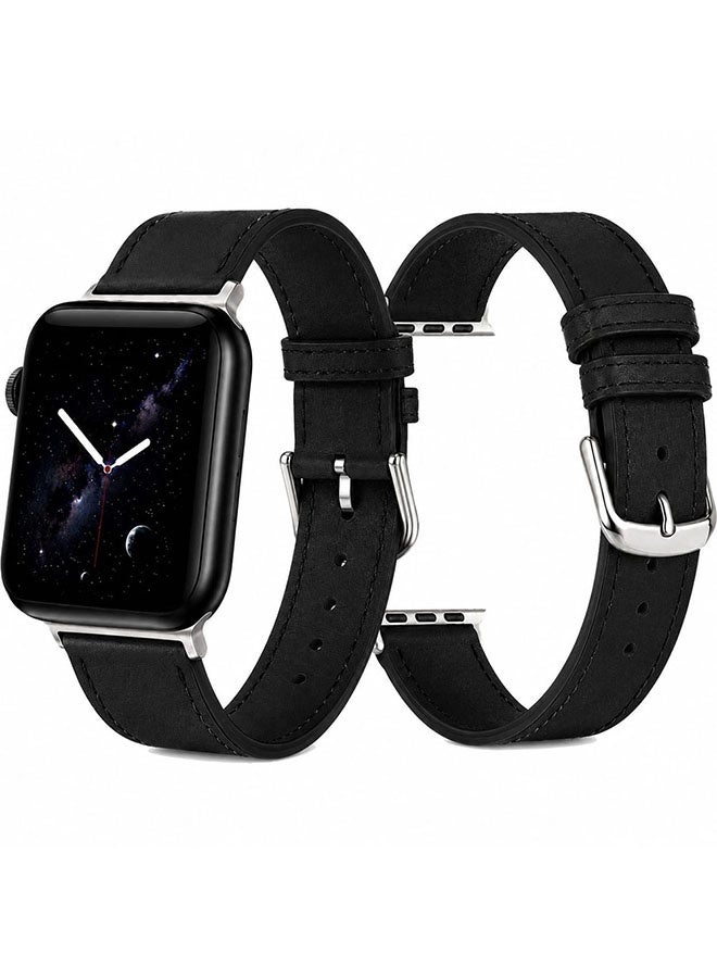 CATANES Leather Watch Band Compatible with iWatch 42mm(Series 11-10) 41mm 40mm 38mm Replacement Strap with Classic Stainless Steel Buckle for Series SE 11 10 9 8 7 6 5 4 3 2 1 - Black - Image 1