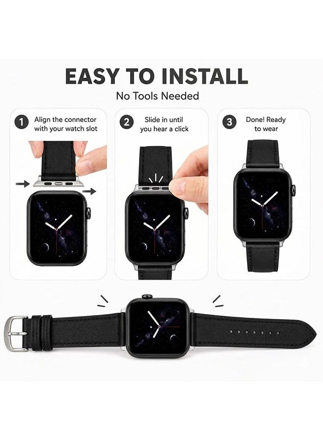 CATANES Leather Watch Band Compatible with iWatch 42mm(Series 11-10) 41mm 40mm 38mm Replacement Strap with Classic Stainless Steel Buckle for Series SE 11 10 9 8 7 6 5 4 3 2 1 - Black - Image 5