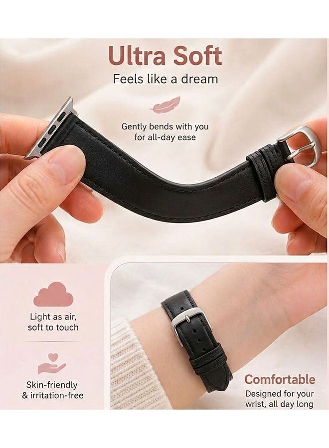 CATANES Leather Watch Band Compatible with iWatch 42mm(Series 11-10) 41mm 40mm 38mm Replacement Strap with Classic Stainless Steel Buckle for Series SE 11 10 9 8 7 6 5 4 3 2 1 - Black - Image 3