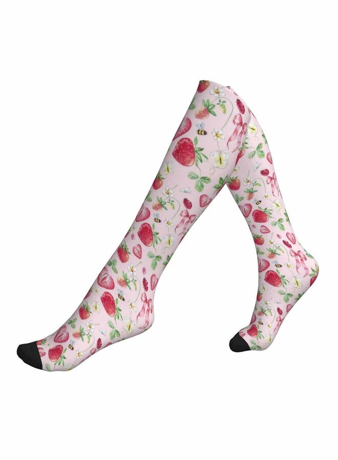 KWSAAHU Compression Socks for Women and Men 15-20 mmhg Blood Circulation Relieve Fatigue, Soft Breathable Fashion Socks, Suitable Daily Sports Running Travel for Nurse Doctor Teacher - Strawberry Bow - Image 1