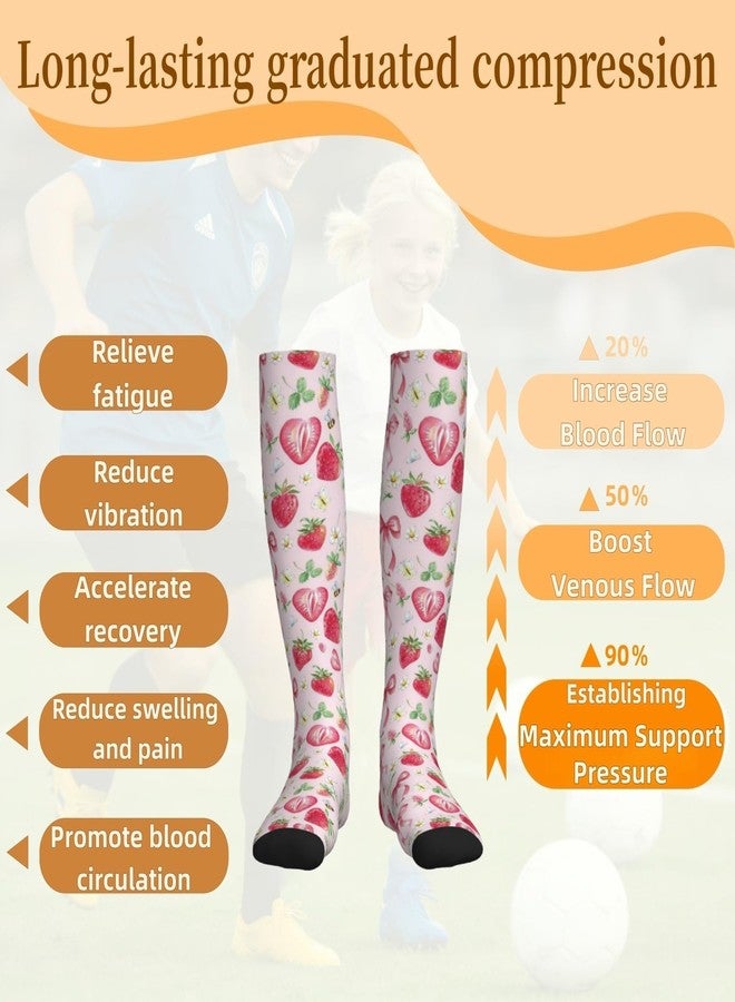 KWSAAHU Compression Socks for Women and Men 15-20 mmhg Blood Circulation Relieve Fatigue, Soft Breathable Fashion Socks, Suitable Daily Sports Running Travel for Nurse Doctor Teacher - Strawberry Bow - Image 5