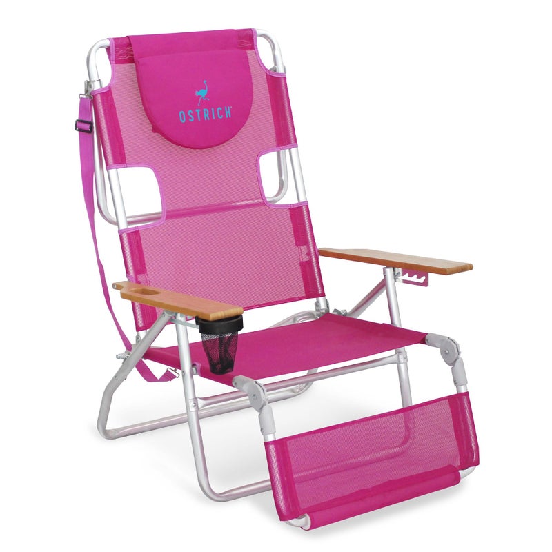 Ostrich The Original 3N1 Lightweight Beach Reclining Lounge Chair with Footrest, Outdoor Furniture for Patio, Balcony, Backyard, or Porch, Pink - Image 1
