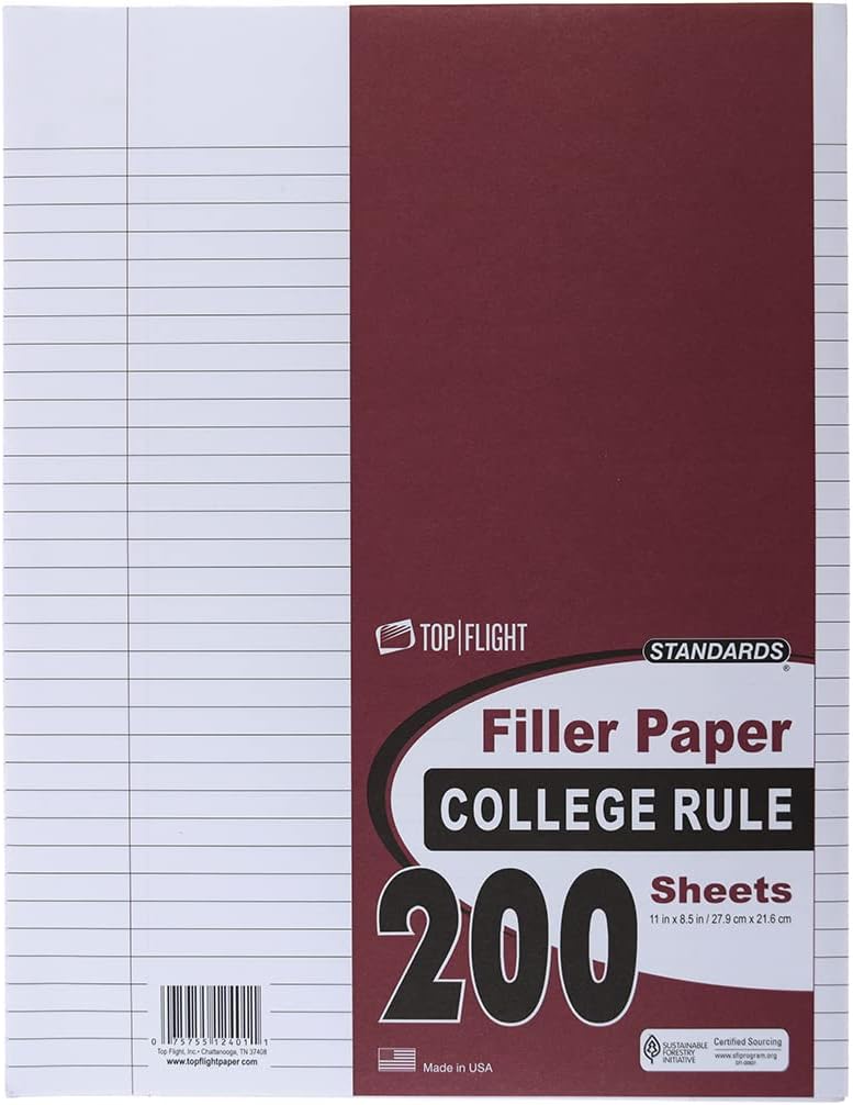 Top Flight College Rule Filler Paper, 11 x 8.5 Inches, 200 Sheets - Image 1