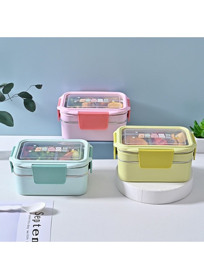 Stainless Steel Insulated Lunch Box Divided Lunch Box Style Double-layer Fresh-keeping Box Rectangular Student Lunch Box Snack Cup