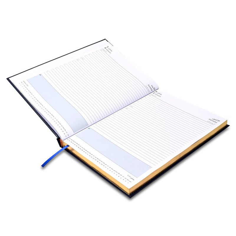 FIS 2026 Golden A4 Diary, 210x297mm, 1 Side Padded & Sewn Vinyl Cover, Gold Gilded Edges, 1 Day a Page Format, Arabic/English, 60gsm White Paper, Blue Cover - FSDI43AEG26BL - Image 3