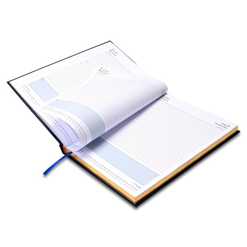 FIS 2026 Golden A4 Diary, 210x297mm, 1 Side Padded & Sewn Vinyl Cover, Gold Gilded Edges, 1 Day a Page Format, Arabic/English, 60gsm White Paper, Blue Cover - FSDI43AEG26BL - Image 4