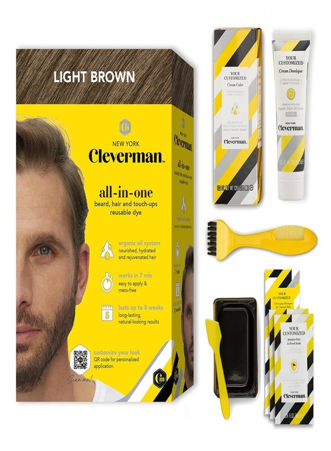 Cleverman Light Brown Hair & Beard Dye for Men, All-in-One Reusable Kit - Mens Color For Natural-Looking Gray Coverage, Professional-Quality and Ammonia-Free for Hair, Beard & Gray Mustache - Image 1