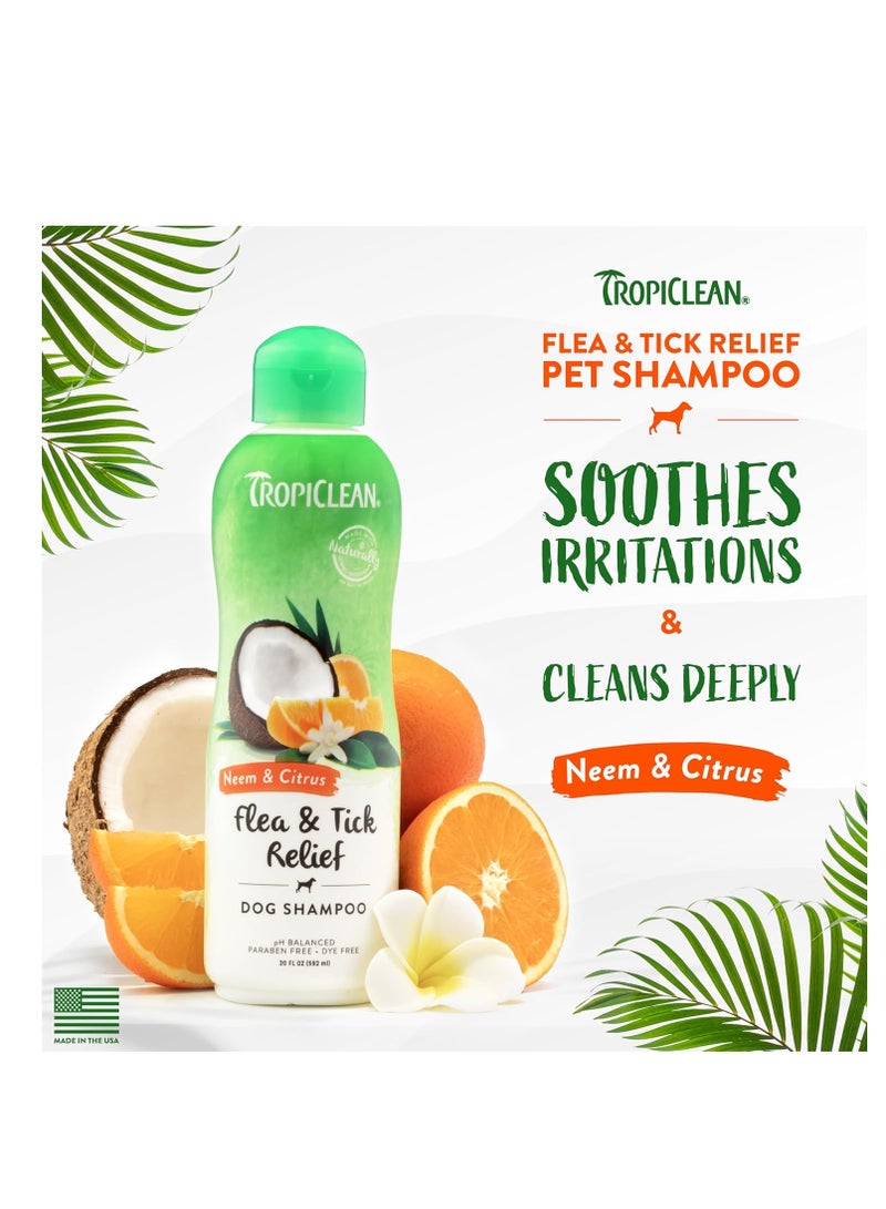 TropiClean Citrus & Neem Oil Flea Shampoo for Dogs | Tick and Flea Bite Relief for Dogs | Natural Dog Shampoo Derived from Natural Ingredients | Made in the USA | 20 oz.