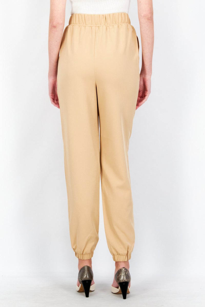 NA-KD Kim Feenstra x NA-KD Women High Rise Solid Side Pocket Drawstring Jogger Pants, Tan - Image 4