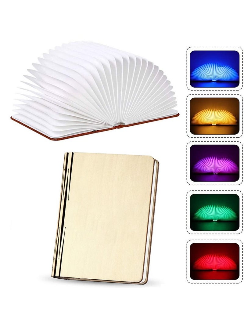 Y&D Folding Book Light, Portable LED Wooden Light 5 Colors USB Bedside Night Creative Lighted Suitable for Bedroom Reading Home and Office Decoration Gift (White Maple Wood, 17x14x2.5 cm) - Image 1