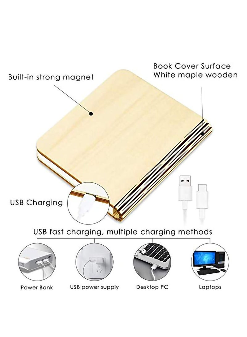 Y&D Folding Book Light, Portable LED Wooden Light 5 Colors USB Bedside Night Creative Lighted Suitable for Bedroom Reading Home and Office Decoration Gift (White Maple Wood, 17x14x2.5 cm) - Image 5