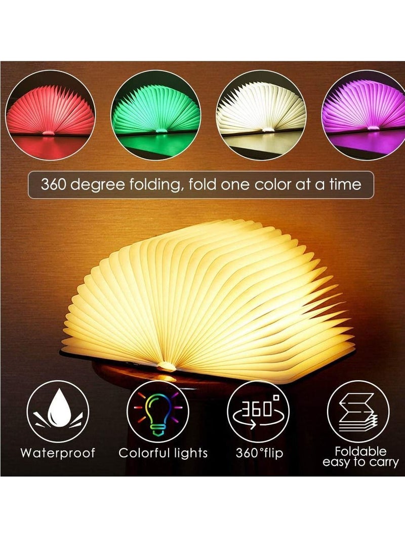 Y&D Folding Book Light, Portable LED Wooden Light 5 Colors USB Bedside Night Creative Lighted Suitable for Bedroom Reading Home and Office Decoration Gift (White Maple Wood, 17x14x2.5 cm) - Image 2