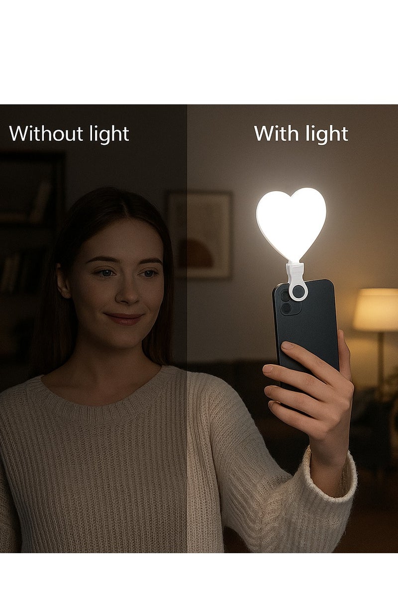 Selfie Light Clip-on Rechargeable LED Fill with 3 Light Modes & Adjustable Brightness, Portable Circle Light for iPhone, Laptop, Makeup, Video Conferencing, TikTok & Live Stream Heart Shaped. - Image 5