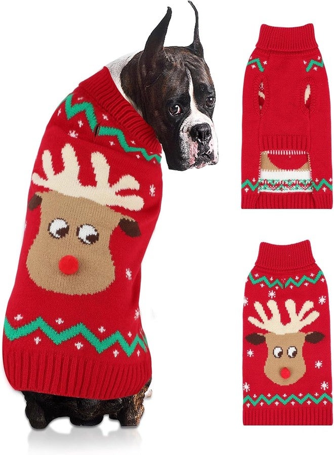 YUEPET Christmas Dog Sweaters Pullover, Reindeer Snowflake Christmas Outfits with Leash Hole, Classic Turtleneck Dog Clothes for Puppies Medium Dogs(2XL) - Image 1