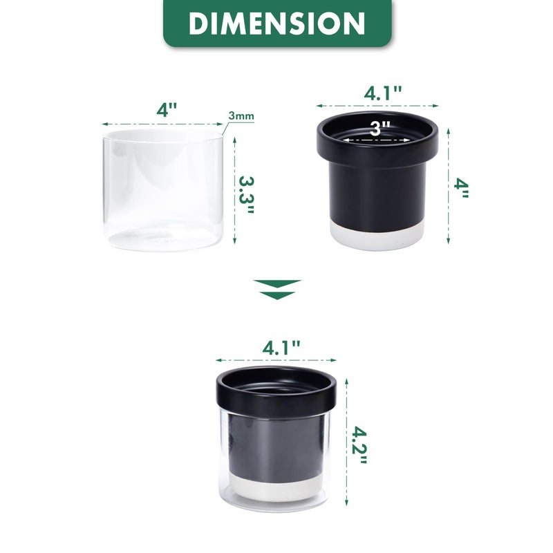 Phoenix Vine 4 Inch Self Watering Planter Pot, Black Terracotta Clay Pot with Glass Reservoir for Indoor Plants, Herbs, Flowers, Set of 2, 52-C-E-2 - Image 2