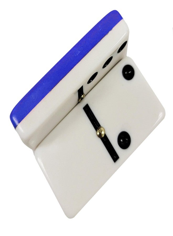 Marion Domino Double Six Two Tone Blue & White Jumbo Tournament Professional Size with Spinners in Dovetail Sheesham Wood Box. - Image 5