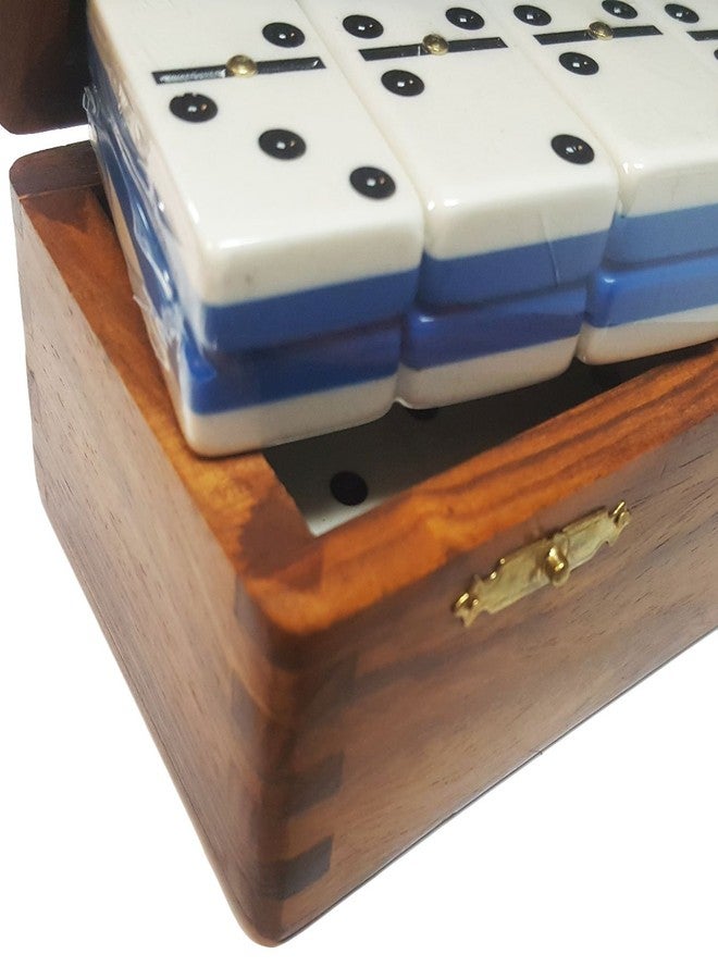 Marion Domino Double Six Two Tone Blue & White Jumbo Tournament Professional Size with Spinners in Dovetail Sheesham Wood Box. - Image 2