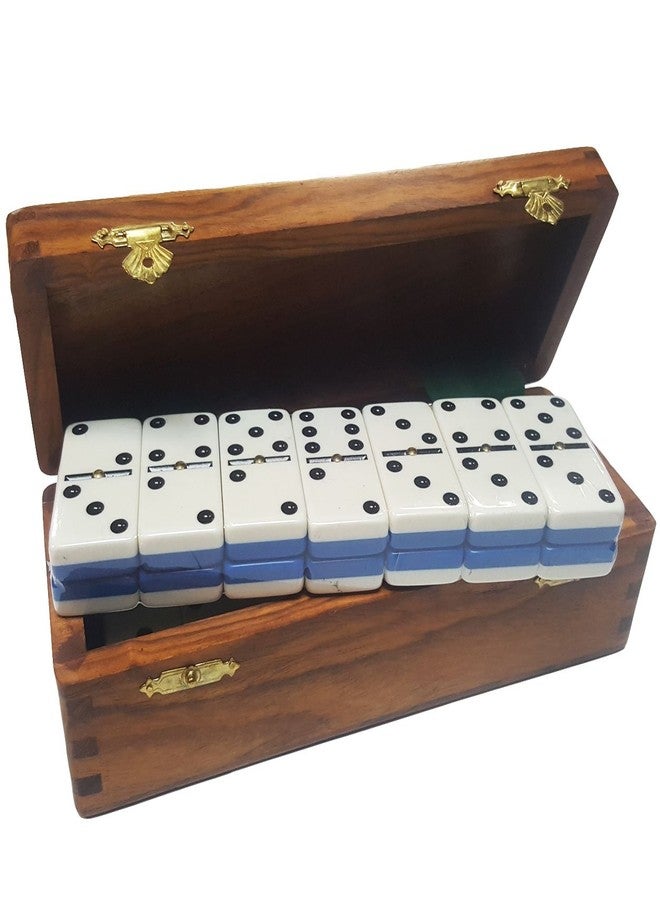 Marion Domino Double Six Two Tone Blue & White Jumbo Tournament Professional Size with Spinners in Dovetail Sheesham Wood Box. - Image 1