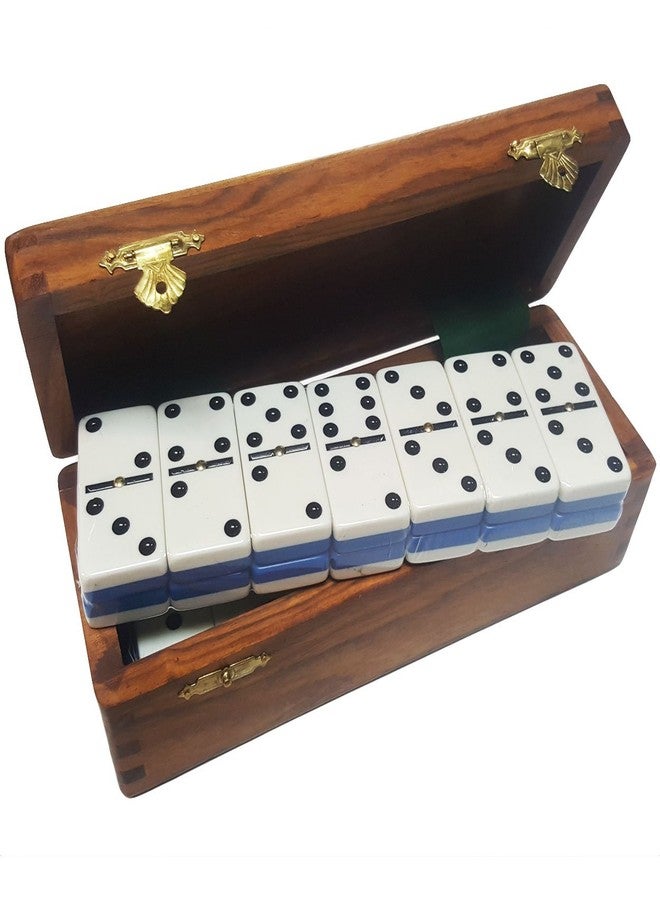 Marion Domino Double Six Two Tone Blue & White Jumbo Tournament Professional Size with Spinners in Dovetail Sheesham Wood Box. - Image 3