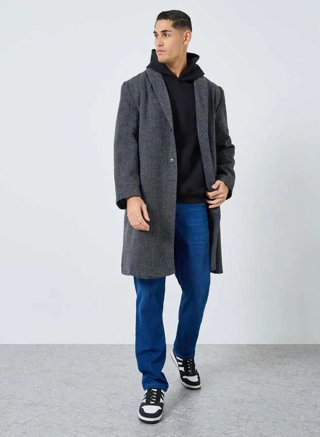 Styli Styli Men Grey Oversized Textured Buttoned Coat