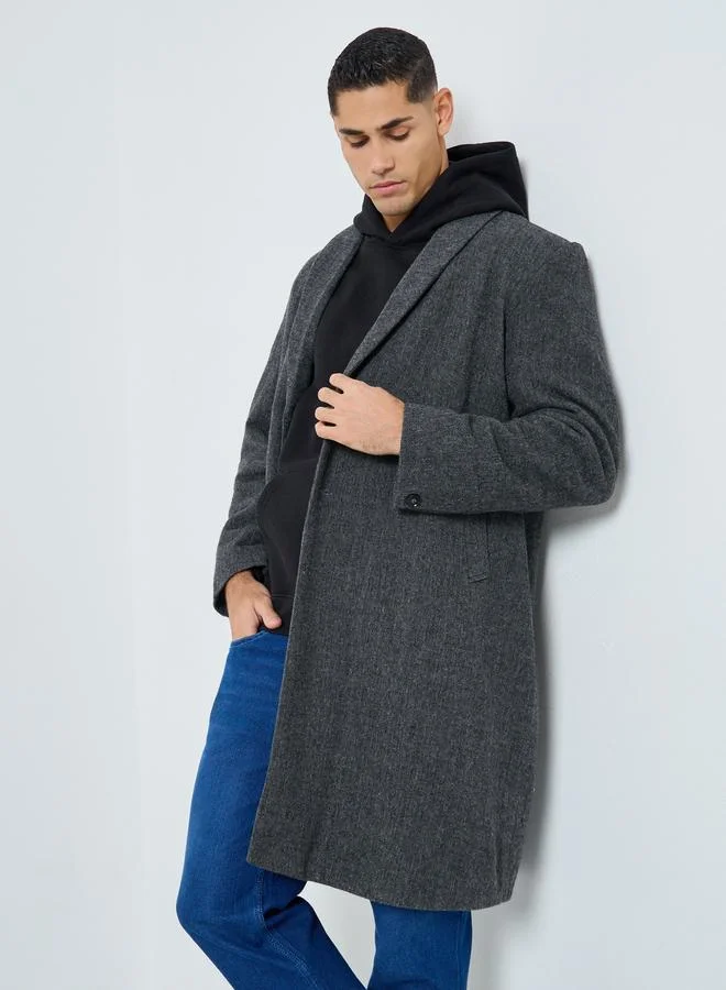Styli Styli Men Grey Oversized Textured Buttoned Coat