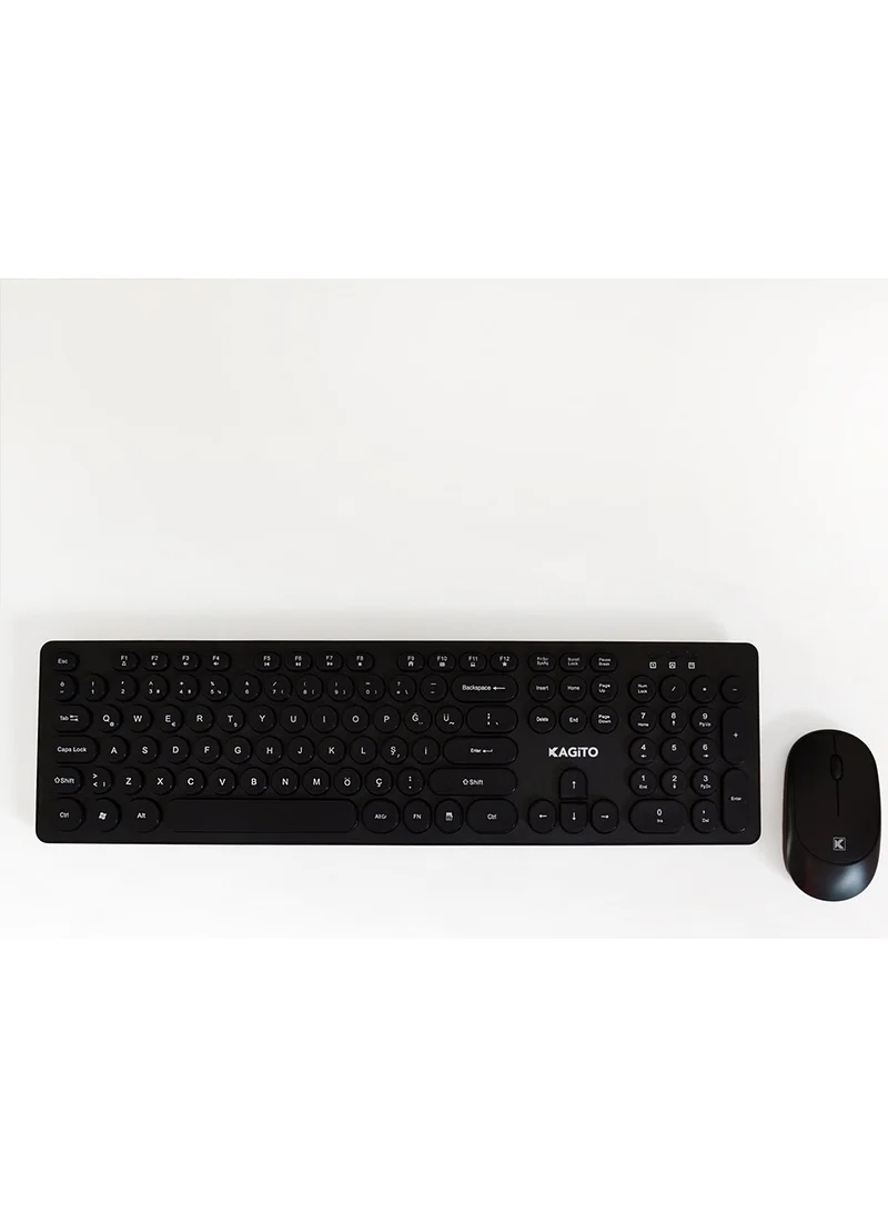 Kagito Retro Wireless Keyboard & Mouse Set (Black)