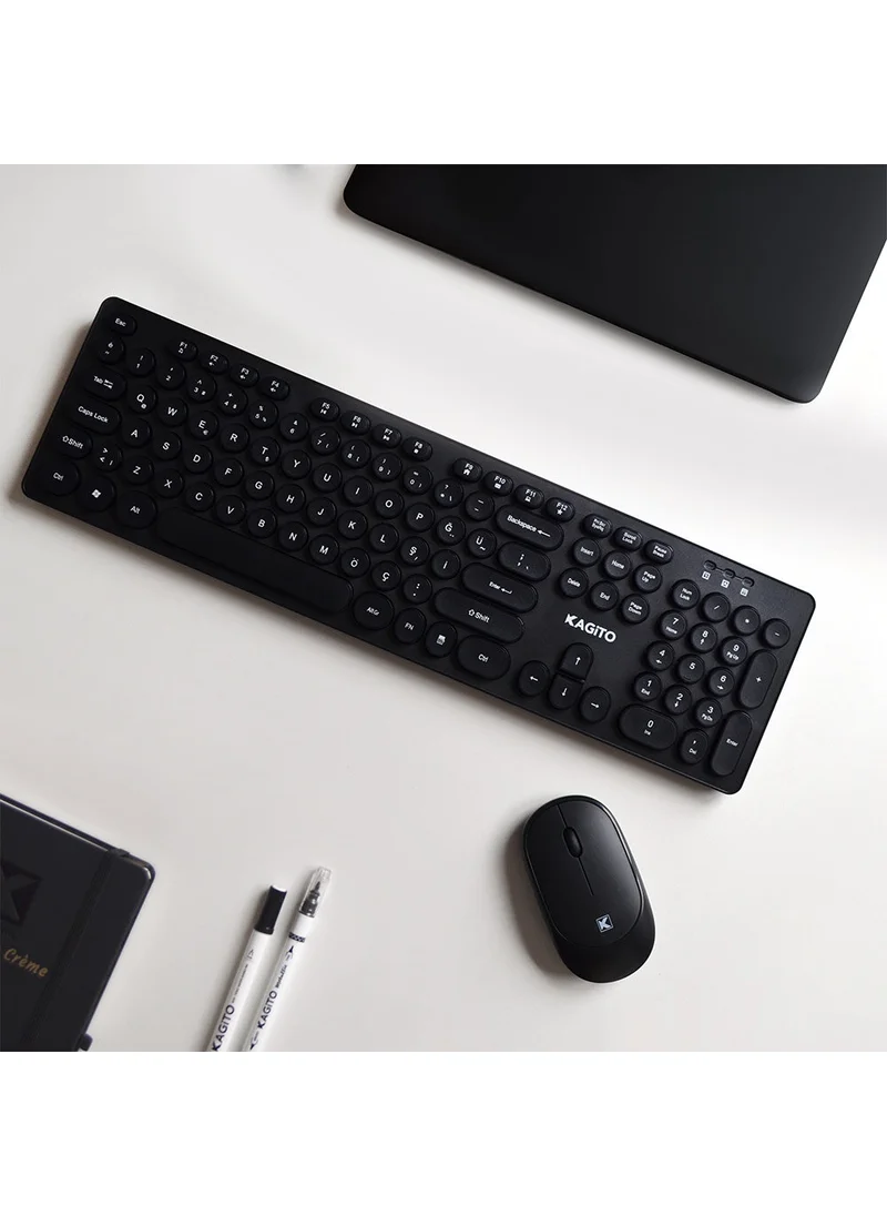 Kagito Retro Wireless Keyboard & Mouse Set (Black)