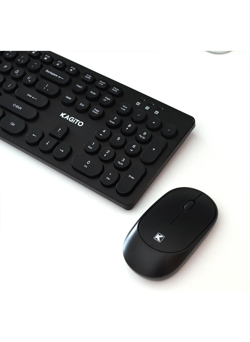 Kagito Retro Wireless Keyboard & Mouse Set (Black)