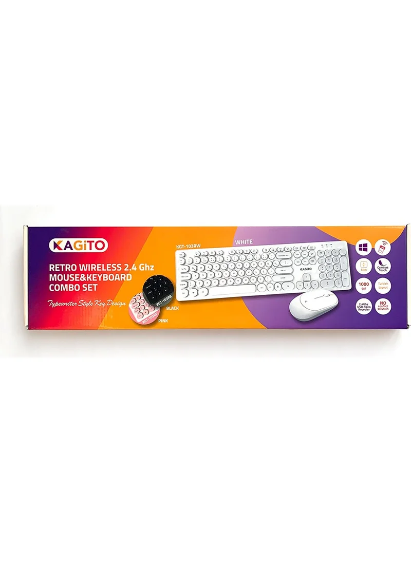 Kagito Retro Wireless Keyboard & Mouse Set (Black)