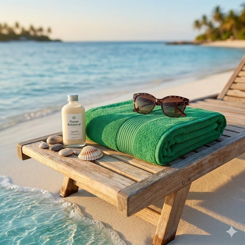 100% Cotton Text 70 * 140cm 500 Grams Soft and Absorbent Made in Egypt for Home, Bathroom, Beach, Trip (Green) - Image 2