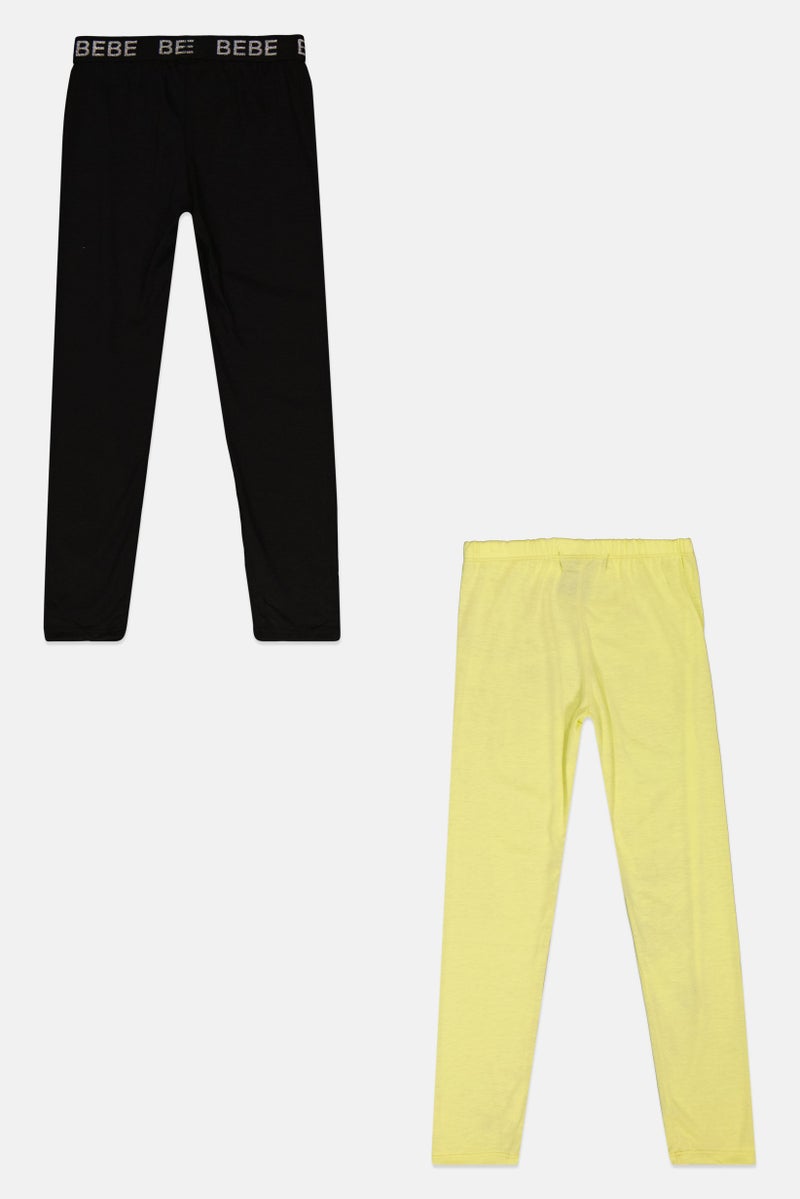 bebe Kids Girl 2 Pack Brand Logo Leggings, Multicolor - Image 3