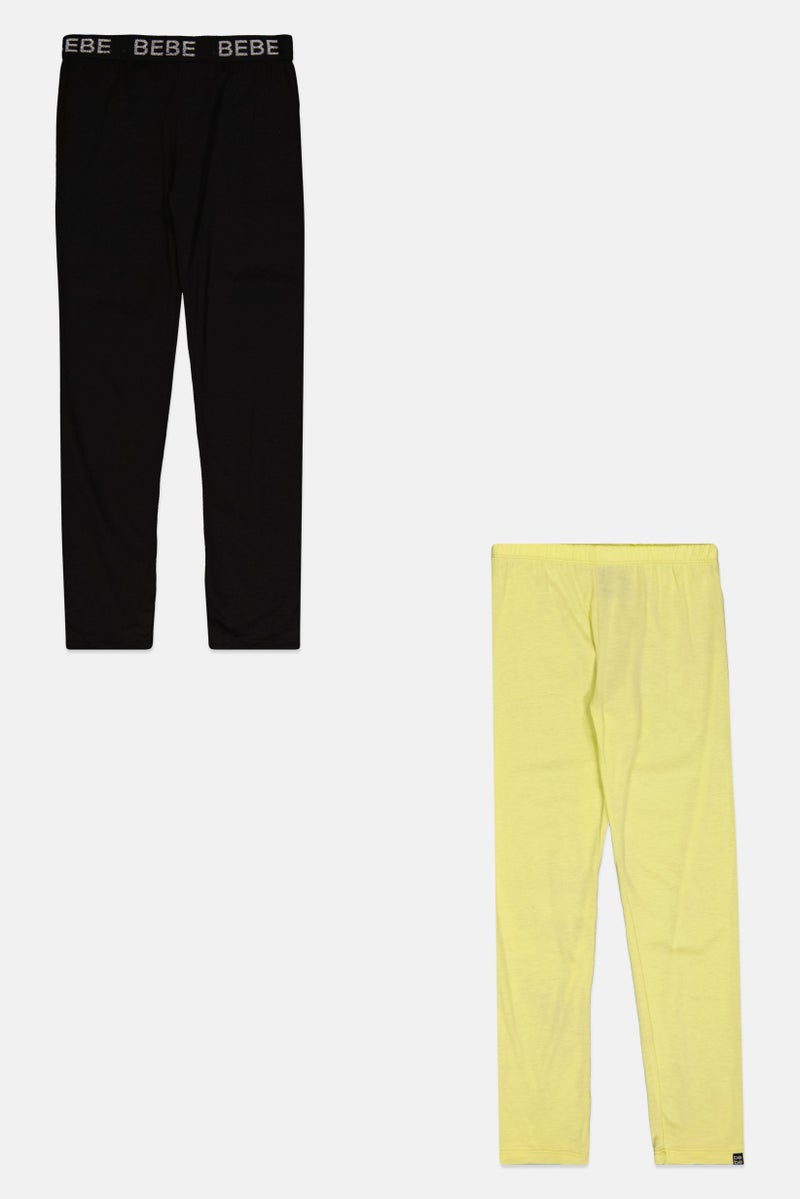 bebe Kids Girl 2 Pack Brand Logo Leggings, Multicolor - Image 2