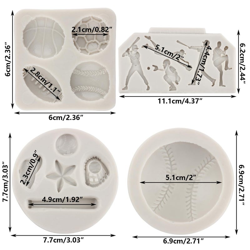 Sijiangmold Baseball Fondant Mold Baseball Softball Glove Silicone Mold For Cupcake Topper Cake Decorating Chocolate Candy Polymer Clay Gum Paste Set Of 4 - Image 2